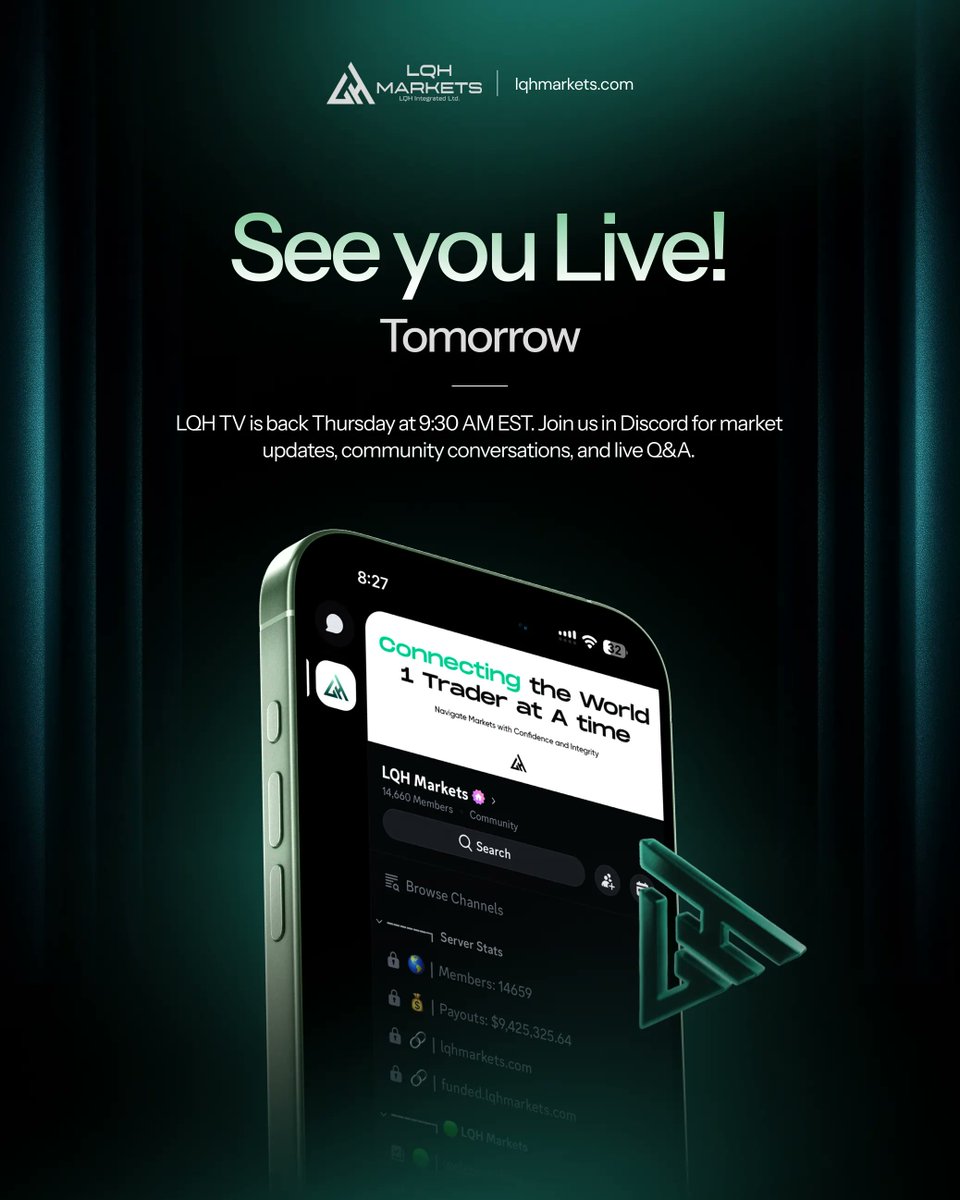 LQHMarkets's tweet photo. LQH TV is back on Thursday at 9:30 AM EST

Live trading. Live giveaways. Live Q&amp;A. No replays for the drops — you have to be there.

Join us: https://t.co/TYZzEME6iS https://t.co/megCCTz8VQ