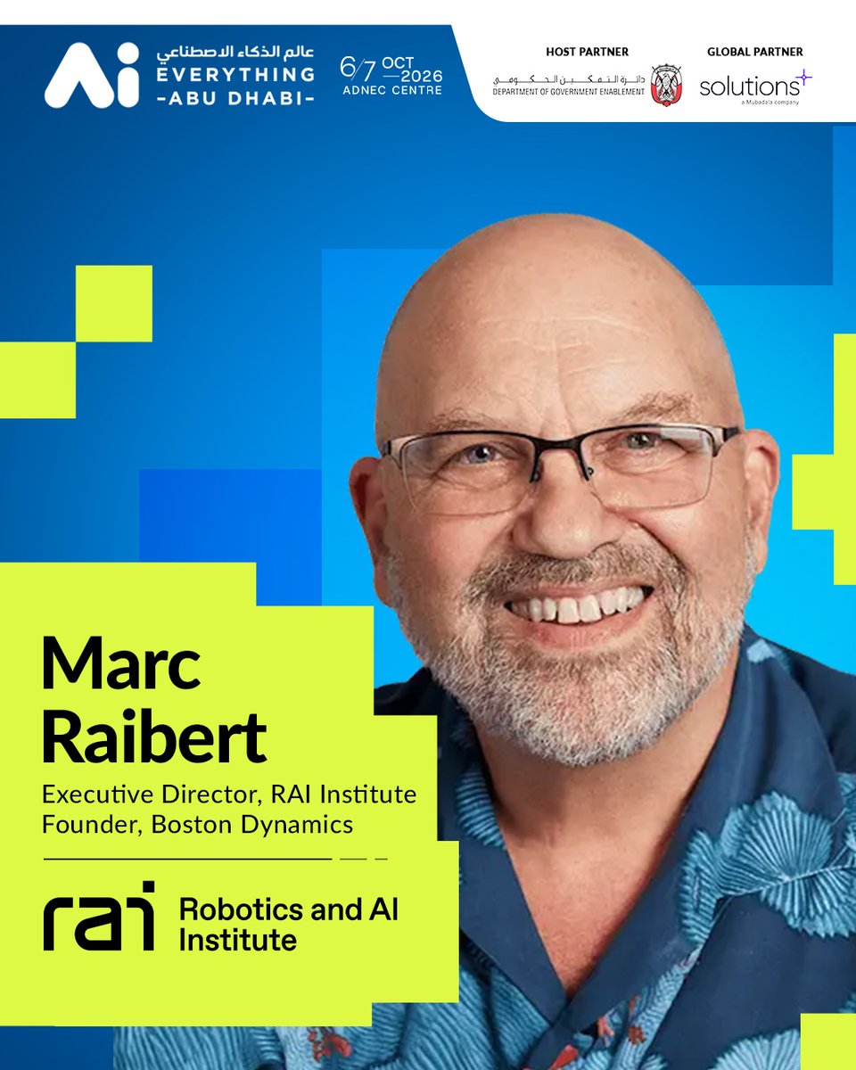 IoTNow_'s tweet photo. AI has learned to think. Now it has to learn to move.

We’re proud to welcome Marc Raibert, Executive Director of the Robotics And Ai Institute and Founder of @BostonDynamics  official to @AiEverythingAD  

A pioneer of dynamic, intelligent robotics, Raibert has helped bring iconic robots including Spot, Atlas and Stretch from research labs into the real world.

Now, he takes on The Rise of Physical AI, as humanoids move into factories, daily life and the next great frontier of AI.

Don’t miss the conversation defining the next era of AI.

🎟 Secure your pass now: link in bio

📅 6-7 Oct 2026

📍 ADNEC Centre Abu Dhabi

🔗 https://t.co/cNtNaoNr4F