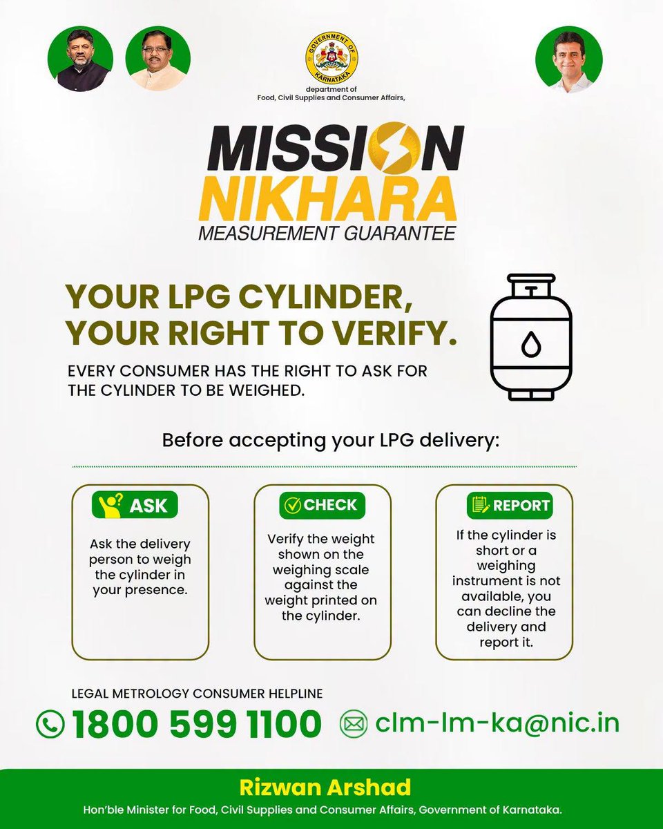 MissionNikhara's tweet photo. As part of Mission Nikhara, the Legal Metrology Department inspected LPG bottling units across Karnataka to verify the quantity of LPG supplied to consumers.
The findings underline the importance of making weighing facilities available at the point of delivery. https://t.co/elCLzvBRhD