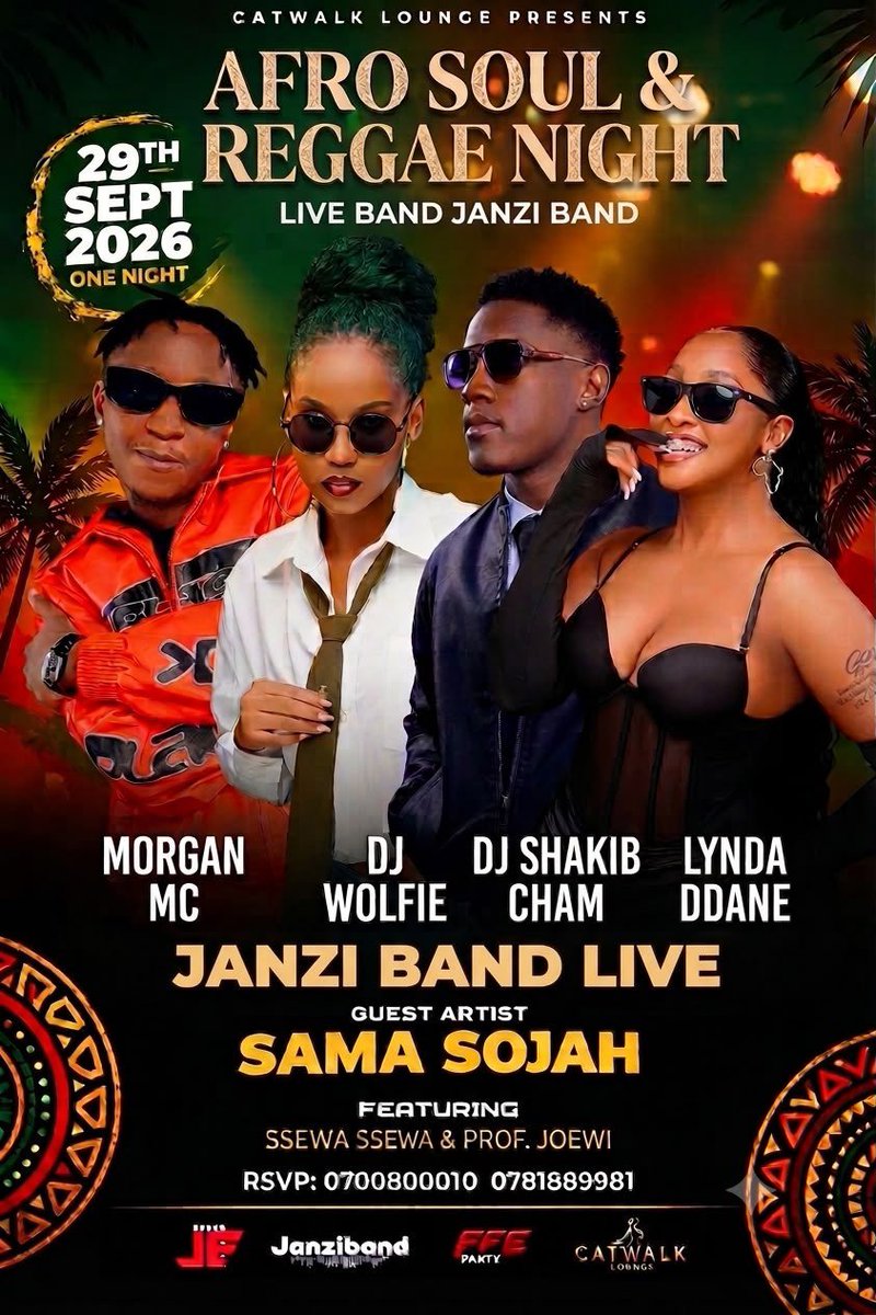 FfePARTY's tweet photo. On this 29th/Sep/2026 Catwalk brings to you THE AFRO SOUL &amp; REGGAE night ...along SAMA SOJAH amd the Janzi Band. Come in early and catch the vibes... hosted by FFE PARTY https://t.co/iLZ530jFeM