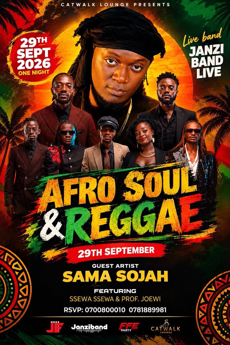 FfePARTY's tweet photo. On this 29th/Sep/2026 Catwalk brings to you THE AFRO SOUL &amp; REGGAE night ...along SAMA SOJAH amd the Janzi Band. Come in early and catch the vibes... hosted by FFE PARTY https://t.co/iLZ530jFeM