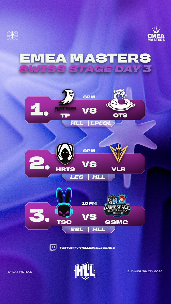 helleniclegends's tweet photo. Greek teams schedule for todays' Emea Master. https://t.co/FCmtz76oy8