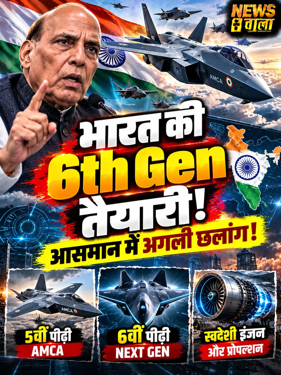 sudhirkumarshuk's tweet photo. भारत बनाएगा 6th Generation Fighter Jet! राजनाथ सिंह का बड़ा ऐलान, AMCA के बाद अगली छलांग
#6thGenerationFighter, #SixthGenerationFighter, #IndiaDefence, #RajnathSingh, #AMCA, #IndianAirForce, #FighterJet, #DefenceNews, #MilitaryPower, #DefenceTechnology, #Aerospace, #StealthFighter, #FutureFighter, #IndianDefence, #भारत, #राज��ाथसिंह, #AMCA, #भारतीयवायुसेना, #रक्षासमाचार, #फाइटरजेट, #रक्षातकनीक