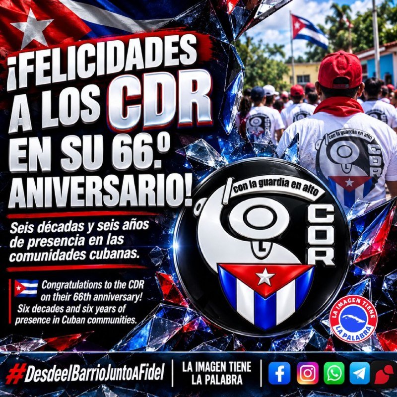 SandroPilotoA's tweet photo. Hoy es una jornada para reconocer a quienes, generación tras generación, han hecho de la comunidad un espacio de encuentro, participación y solidaridad. ¡Felicidades por estos 66 años de historia, comunidad y compromiso con Cuba! 🇨🇺
#DesdeelBarrioJuntoAFidel #CDR #66Años #Cuba https://t.co/d63OFxQxkS