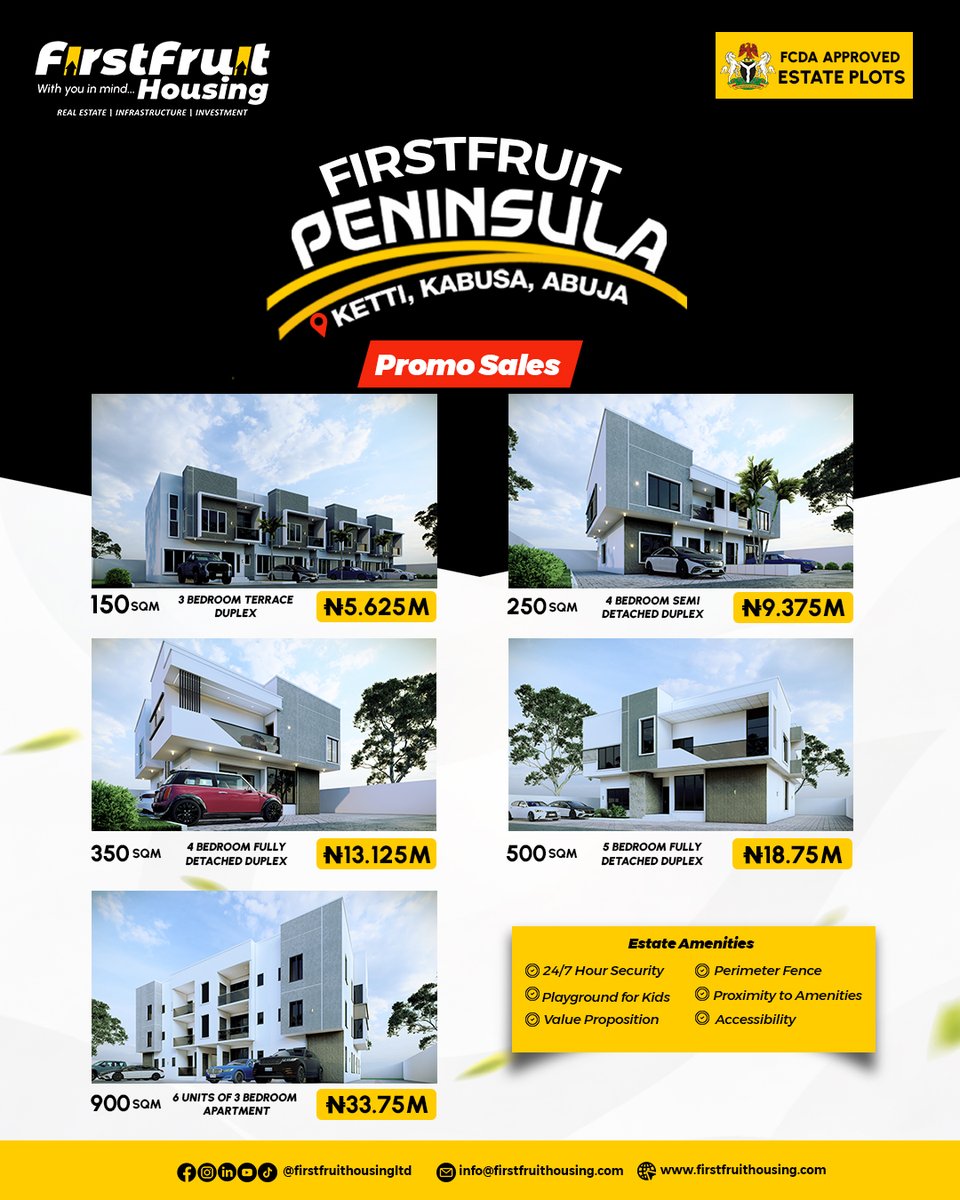 Firstfruitltd's tweet photo. Effective today, prices across Green Haven,Karsana, Milton City, Karsana and Firstfruit Peninsula, Ketti have been reviewed to reflect the development across these estates and changes in the real estate market.

#FirstFruitHousing #PriceReview #AbujaRealEstate #WithYouInMind https://t.co/aGDtlGBzha