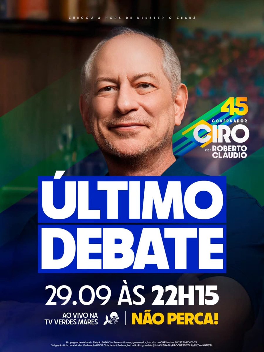 cirogomes's tweet photo. TERÇA - 29 DE SETEMBRO 
TV VERDES MARES 

22H15 https://t.co/pCdI0oxRnX