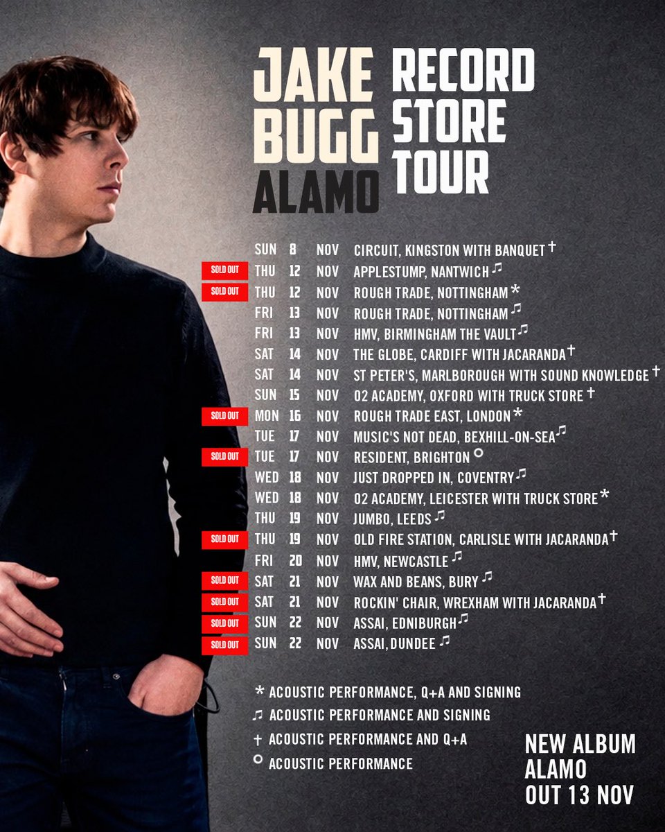 Jakebugg's tweet photo. Tickets to the ‘Alamo’ Record Store Tour are on sale now. 

https://t.co/tDaEC5ZeUH https://t.co/pRNlgfF6wV