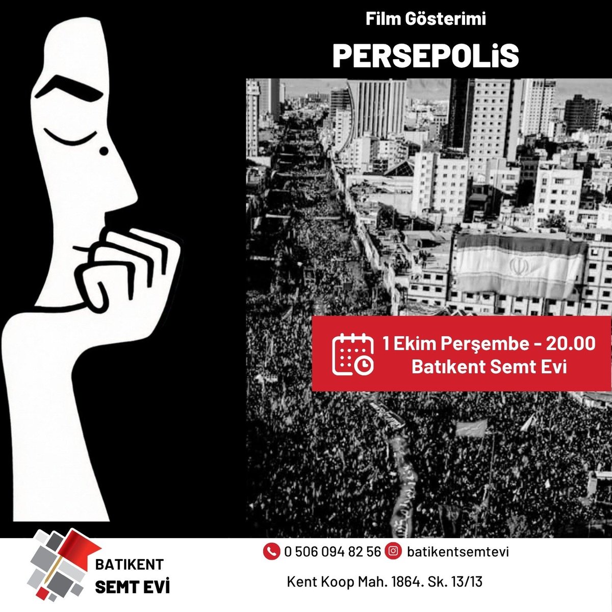 batikentsemtevi's tweet photo. 📢Batıkent Semt Evimizde film gösterimleri başlıyor!

🚩1 Ekim Perşembe günü saat 20.00'de Persepolis filmini hep birlikte izleyip sohbet etmeye bütün dostlarımız davetlidir. https://t.co/Xpzum48bF1