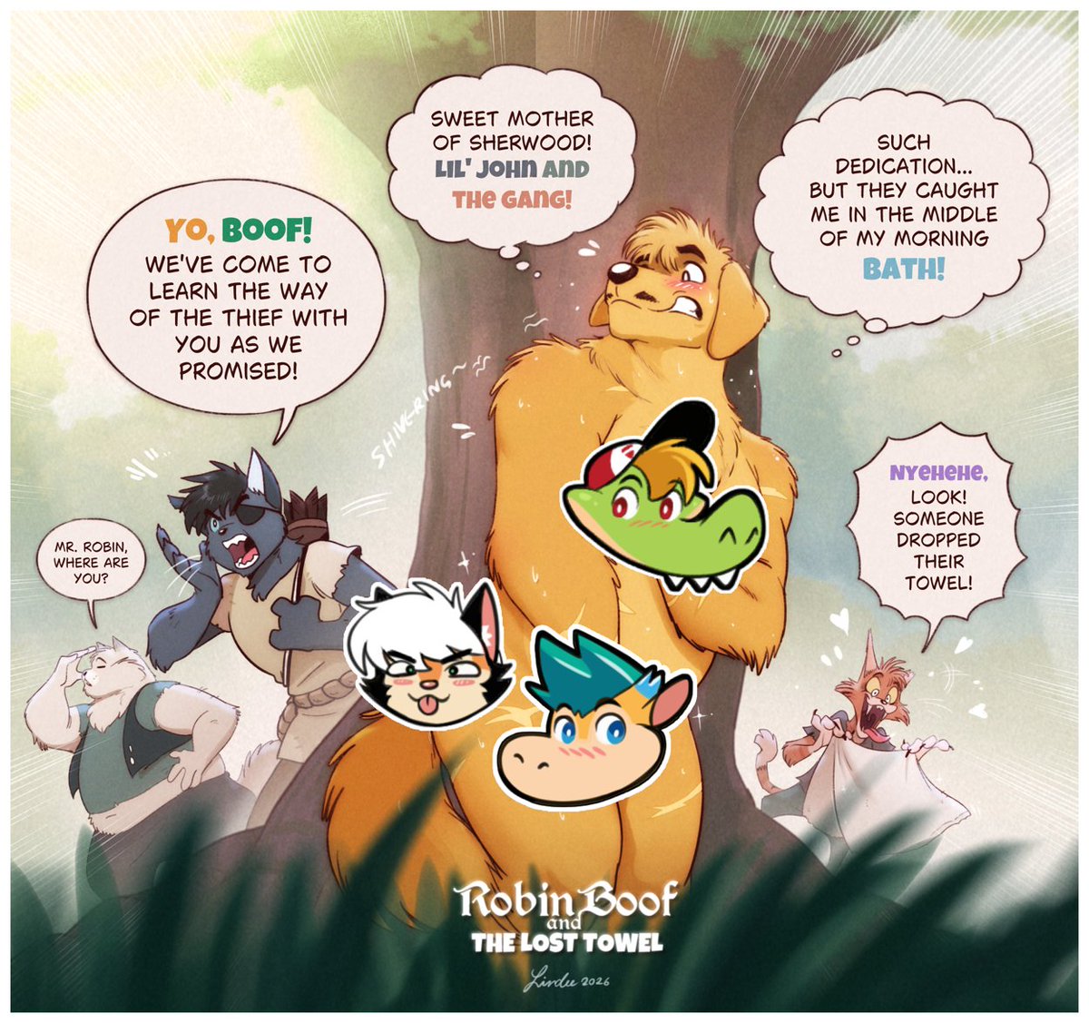 PitiYindee's tweet photo. 𝐑𝐨𝐛𝐢𝐧 𝐁𝐨𝐨𝐟 scrambles to hide his dignity when 𝐋𝐢'𝐥 𝐉𝐨𝐡𝐧, 𝐌𝐮𝐜𝐡, and 𝐖𝐢𝐥𝐥 unexpectedly crash the prince of thieves' 𝐌𝐎𝐑𝐍𝐈𝐍𝐆 𝐁𝐀𝐓𝐇 𝐓𝐈𝐌𝐄!😳.˚◦ 🛁˚○•

SeptENMber #4: 🐶 𝑺𝑼𝑹𝑷𝑹𝑰𝑺𝑬 𝑮𝑼𝑬𝑺𝑻𝑺🏹✨ https://t.co/vDn5FefyId