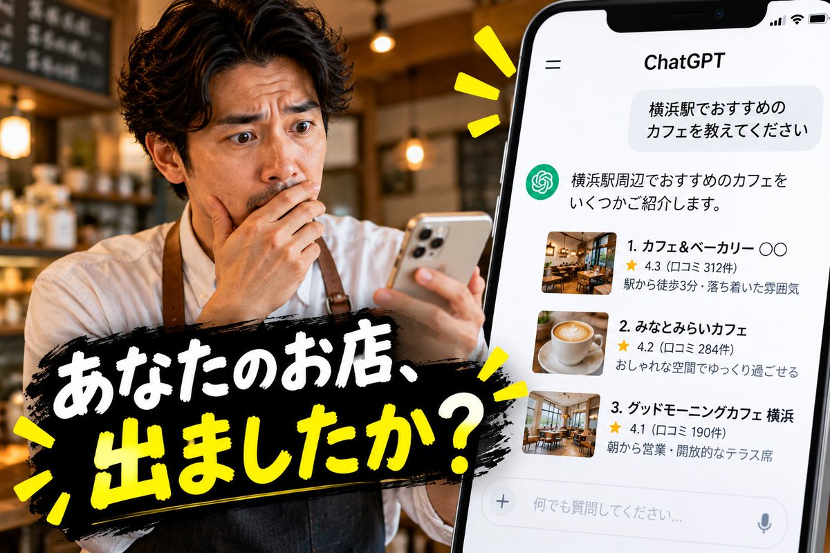 ForestronAI's tweet photo. 店長さん、今夜1回だけ試してみてください。
ChatGPTに
「〇〇市でおすすめの〇〇店は？」
と聞いてみる。
いつものGoogle検索とは、
違うお店が出てくるかもしれません。
あなたのお店はどうでした？

AI検索くん👇
https://t.co/cM7oo46pAI

#店舗集客 #AI検索 #GEO https://t.co/Snatc3OPgb