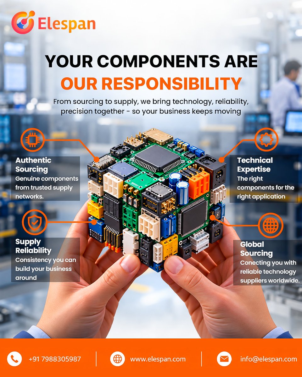 elespan_1's tweet photo. Your components are our responsibility. ⚙️
Authentic sourcing, reliable supply &amp; technical expertise to keep your business moving.

🌐 https://t.co/YmHOnvuHRN | 📞 +91 7988305987

#Elespan #ElectronicComponents #GlobalSourcing https://t.co/7Rv9fwTriV