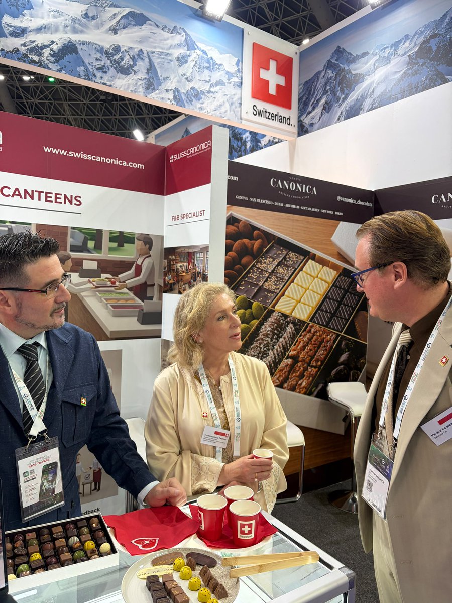 SwissEmbassyKSA's tweet photo. 🇨🇭🇸🇦 Pleased to visit the #SwissPavilion at the #SaudifoodManufacturing &amp; the #SaudiFoodShow 2026 in #Jeddah and meet #Swiss companies in food packaging, manufacturing and #food_safety. 
🍫Thank you @SGE for promoting Swiss quality and know how abroad!
#TeamSwitzerland https://t.co/HVK7Ij2Bfh