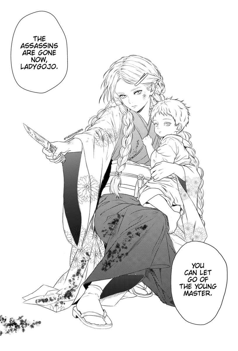 thedozywords's tweet photo. Protecting Baby Satoru 🤱

Fuel my art and see exclusive #gojohime content: https://t.co/ojOY0Ieu6f

I always imagined Sayuri to be fierce when protecting her baby boy.

#gojo #jjk https://t.co/HnbEJAkxAn