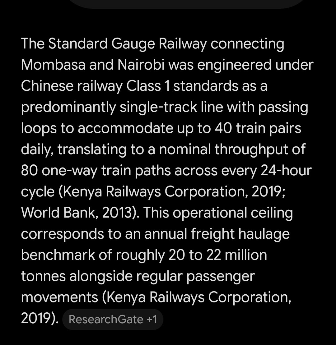 SeweS_'s tweet photo. Basically, the SGR is actually designed for 80 trips one way in a 24 hour period, but KR is operating at less than a third of the track capacity. They only need to invest in more rolling stocks. And maybe more staff.

No wonder they are making losses.
@akams_ https://t.co/FjLXyPDlyx