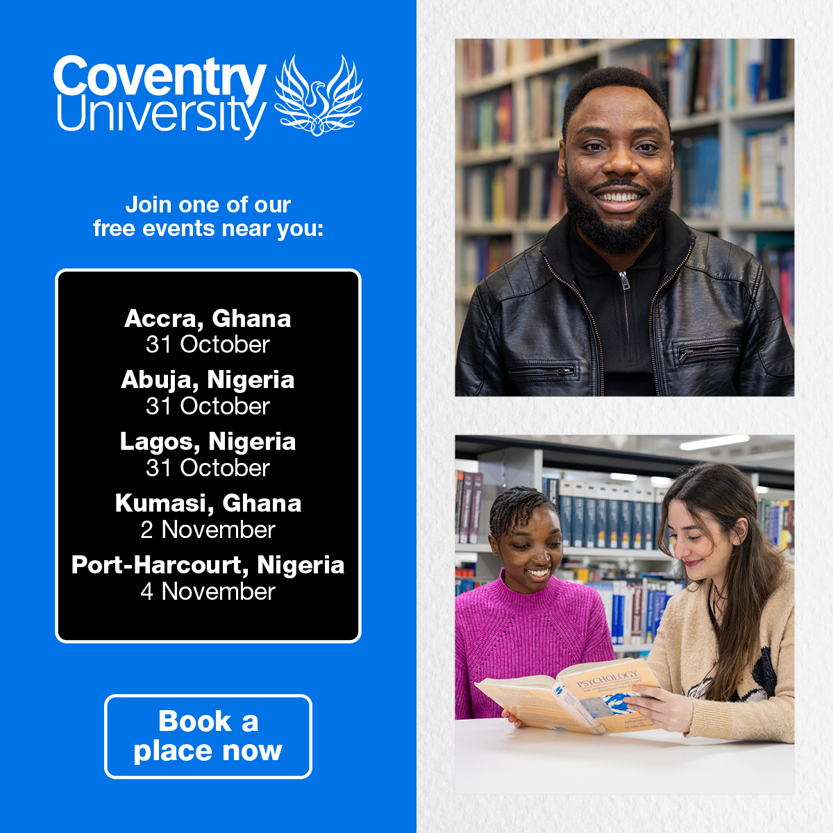 covcampus's tweet photo. Join our Africa events to learn more about study in the UK, application process, fees and more.