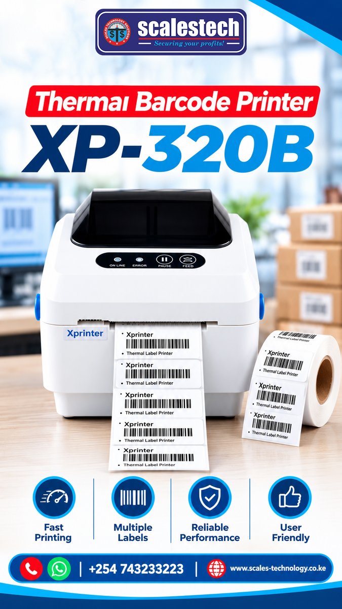 ScalestechLtd's tweet photo. Meet the Thermal Barcode Printer XP-320B, built for businesses that need to print multiple labels quickly and efficiently.
Visit us along Bunyala Road, Nairobi 
 Call/Whatsapp+254743233223

(KSh 832.7 Borrowing Massive Drilling Equipment #EastAfricaRefinery https://t.co/WuWvTUUcS6