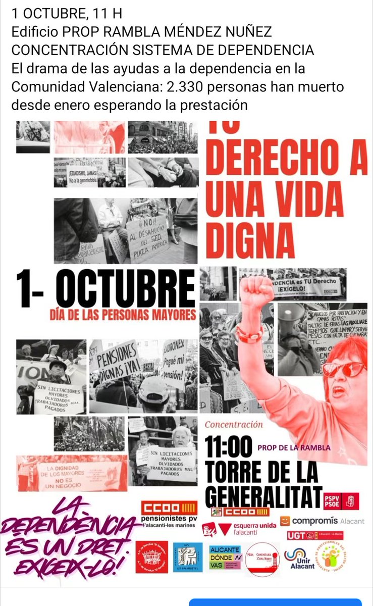 AVVCBajas's tweet photo. El drama de las ayudas a la dependencia en la Comunidad Valenciana: 2.330 personas han muerto desde enero esperando la prestación https://t.co/IPyiaO6d1r
