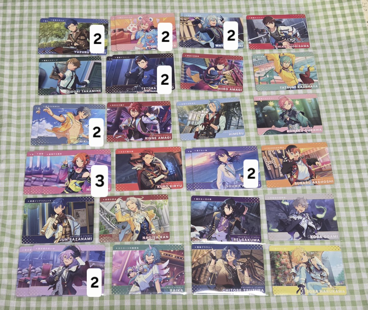 q_o4j_'s tweet photo. 【交換】あんスタ カードダス

求→R:マヨイ、奏汰
         N:マヨイ
マヨイ以外は各1求めております。

譲→画像のもの

郵送または都内手渡し可能です。
検索からもお気軽にお声掛けください。 https://t.co/YHz6uXPCcD
