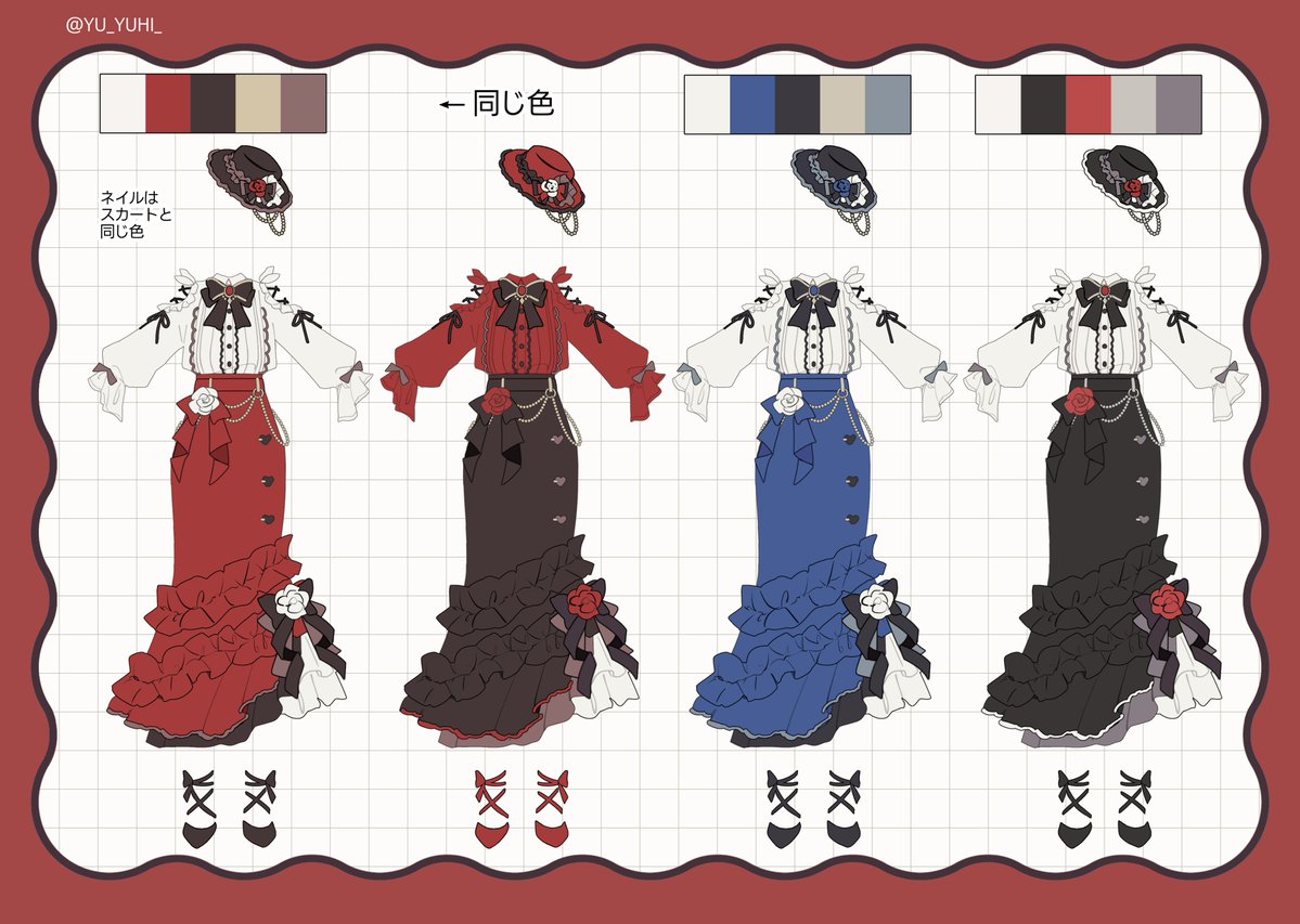 YU_YUHI_'s tweet photo. #プロセカ衣装デザイン 
#リボン
女性用衣装【 Velvet Rose 】🎀🌹
よろしくお願いします！ https://t.co/WpiZB2hS6Z