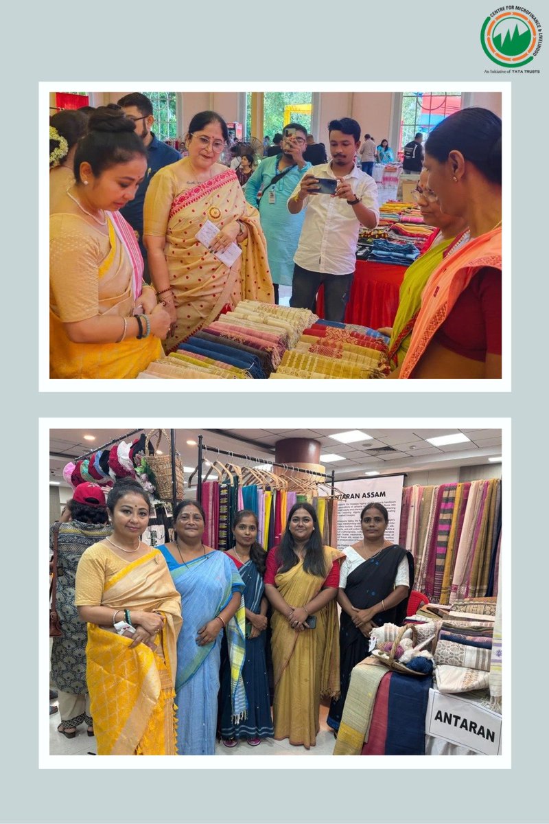 CML_NE's tweet photo. Women artisans from Antaran’s Kamrup &amp; Nalbari cluster showcased their sarees, Mekhla sets, stoles &amp; yardage at the NEDFi 2-day exhibition. With encouraging enquiries, sampling orders &amp; interest from buyers beyond Assam, their craft is reaching further. 

#NEDFi #Assam #Handloom https://t.co/XU7AgH1Y3Q