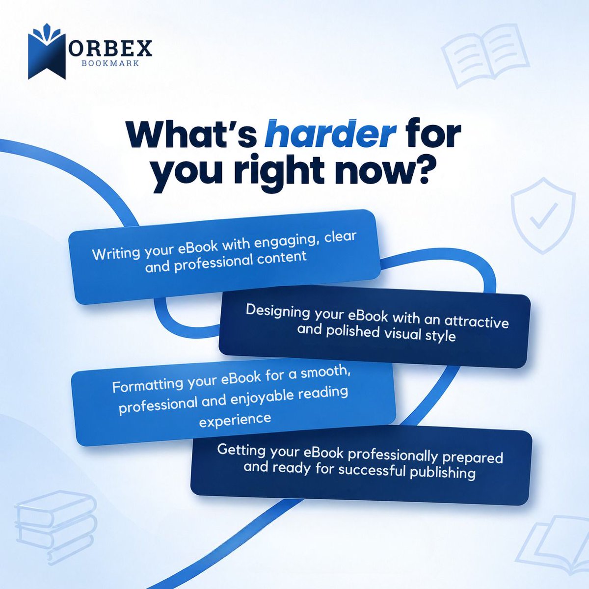 orbexbookmark_'s tweet photo. Writing, designing, formatting or publishing which part of your eBook journey feels hardest right now?
Let Orbex Bookmark help turn your idea into a professionally crafted eBook, ready to make an impact.
#orbexbookmark #ebookservices #ebookpublishing #ebookdesign #authors https://t.co/Gl9J37tZau