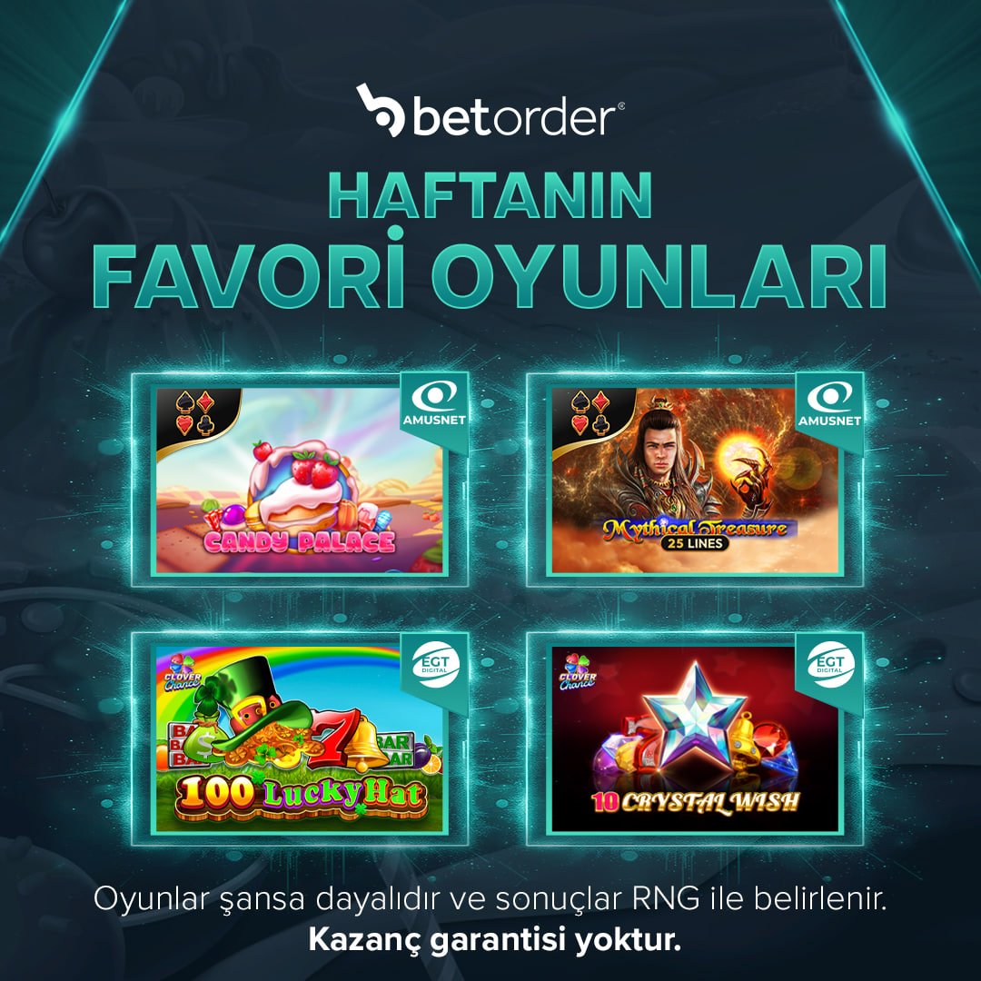 betorderoficial's tweet photo. 🎯Haftanın Favori Oyunları şimdi Betorder'da!🎯
✨Birbirinden renkli 4 favori oyun seni bekliyor! 🎰

🍭 Candy Palace
🏯 Mythical Treasure
🍀 100 Lucky Hat
⭐️ 10 Crystal Wish
🚀Favorini seç, eğlencenin ritmini yakala! 🚀
https://t.co/BHt8nzFyI8 https://t.co/l5lErBZq7c