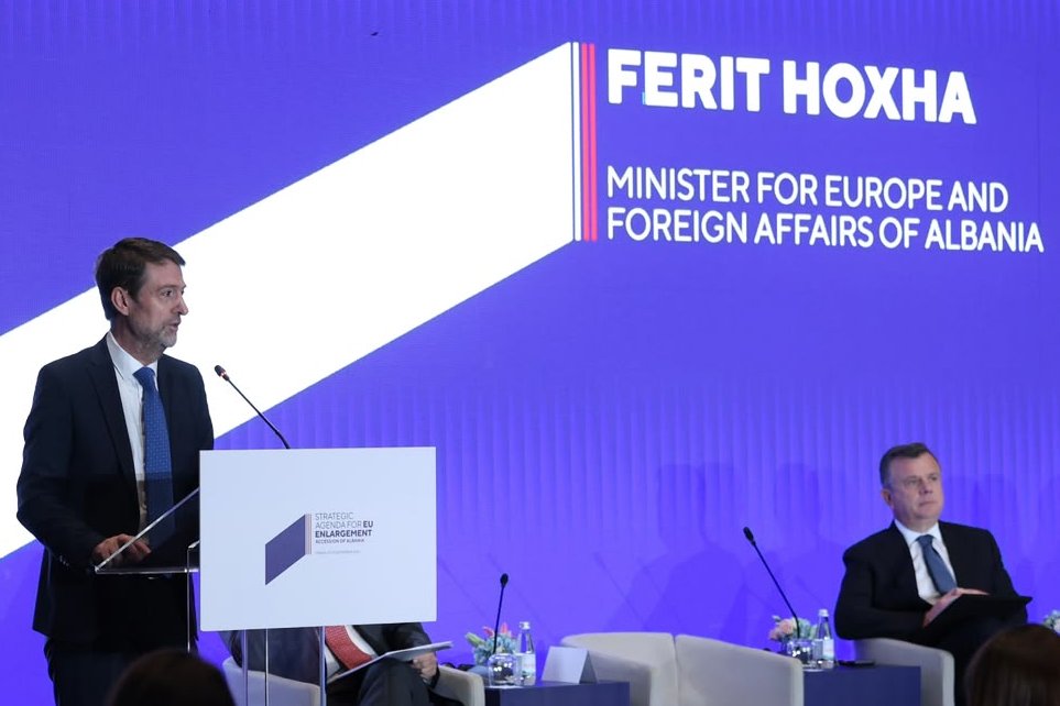 HoxhaFer's tweet photo. I was pleased to participate in the Inter-Parliamentary Conference on the “Strategic Agenda for EU Enlargement and Albania’s Accession”, organised by the #Parliament of Albania. 

EU accession has always been both a technically demanding and politically significant process. Yet recent developments have underscored its broader geopolitical importance. #Enlargement today is about far more than the adoption of standards legislation. It is about peace, security and stability. It is about resilience. Ultimately, it is about the strategic future of our continent. At a time when peace and security can no longer be taken for granted, strategic ambiguity comes at a high cost.

For #Albania, the European choice is neither a matter of political convenience nor a response to circumstance. It is a strategic national commitment and a whole-of-society project that we continue to advance and earn every day. Through a comprehensive reform agenda, we have strengthened the rule of #law, modernised public administration, reinforced democratic institutions, and progressively aligned our legislation and policies with the #EU acquis.

The progress achieved over the past two years has been remarkable. The pace of reforms has been sustained, the momentum preserved, and our capacity to deliver has been demonstrated time and again. As we advance in the final phase of the #accession process, our focus is now firmly on implementation, building a strong track record of results, and ensuring that the benefits of reform are felt by our citizens.

We seek no shortcuts, only a fair, credible and merit-based accession process, with performance remaining the guiding principle for all. Enlargement must continue to be driven by results: candidate countries must fulfil their commitments, and tangible progress must be recognised accordingly. We view accession not as a favour to be requested, but as a responsibility to be fulfilled and an achievement to be earned.

The future of Albania is firmly within the European Union. And a stronger, safer, more resilient and more united Europe is one that includes Albania as a full member of the European family. #Together, we can help build a #Europe that is whole, secure and prepared for the challenges of the future. 🇦🇱🇪🇺 

#Albania2030