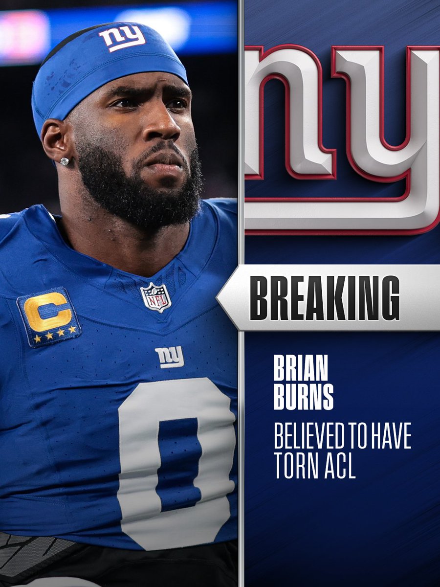 Giants pass rusher Brian Burns is believed to have suffered a torn ACL. (via @​AdamSchefter, @​RapSheet) 
 [📷](https://pbs.twimg.com/media/HTTT7fVWcAAir6L.jpg)