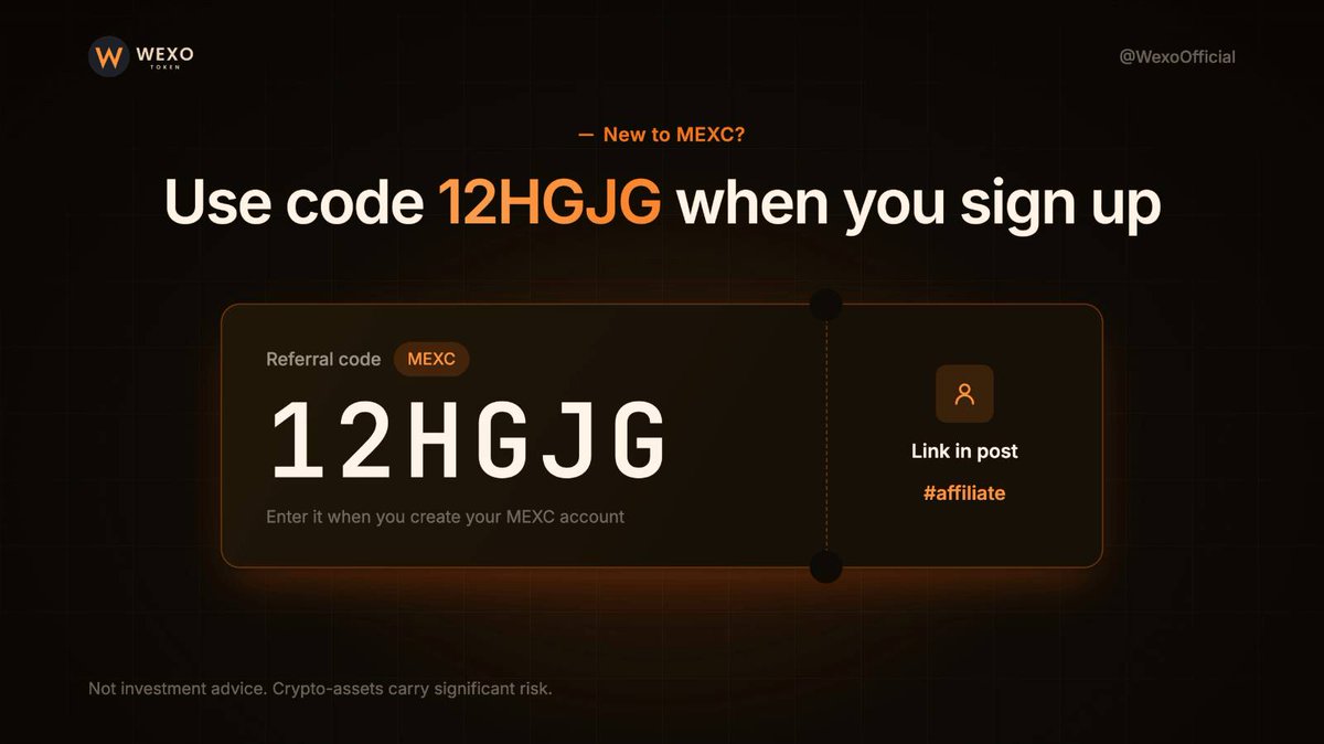 WexoOfficial's tweet photo. 🎟️ New to MEXC?
Use code 12HGJG when you sign up 👇
🔗 https://t.co/h4RAXjZeZe
Then search WEXO/USDC and get your $WEXO 🟠
#WEXO #MEXC #ReferralCode #affiliate https://t.co/OIEnBmLadm