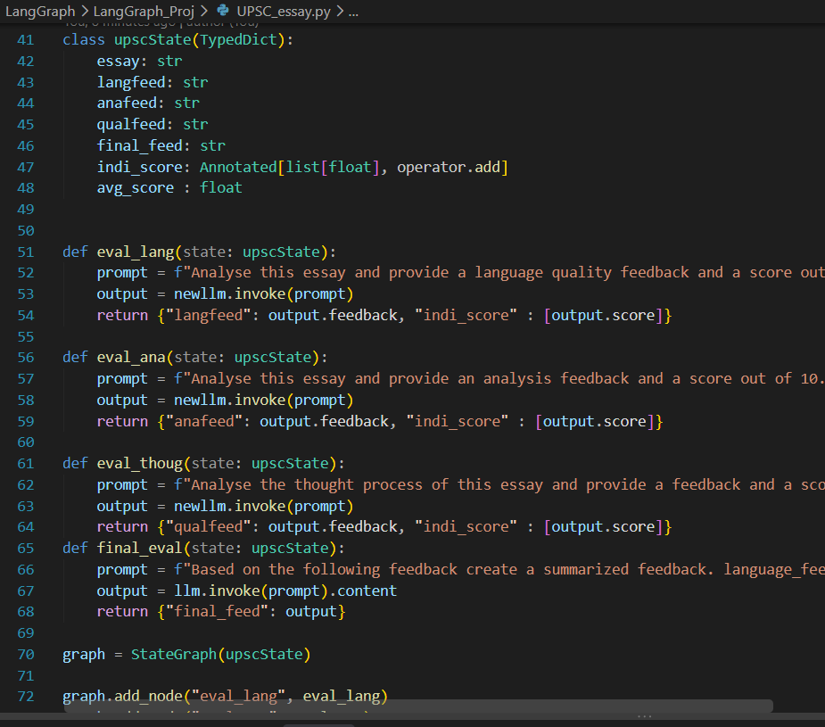 1500mcg's tweet photo. Learned Parallel workflow in LangGraph with a program to evaluate an essay on various aspects.
#GenAI #AI #LangGraph #python #code https://t.co/X19QnL8yhX