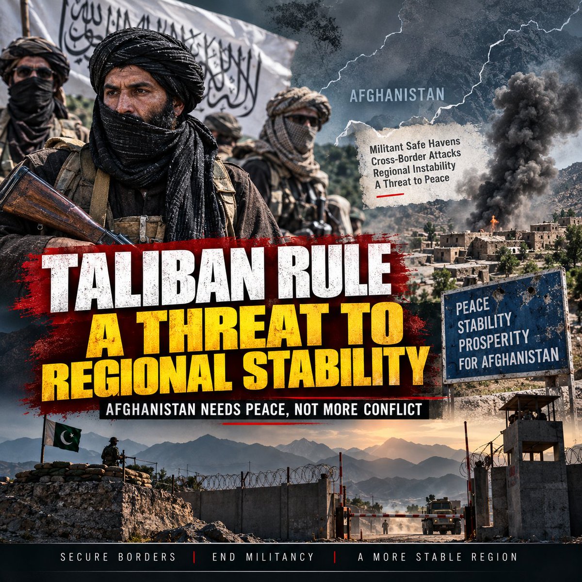 HafsaAfridi11's tweet photo. Escalating border incursions and military clashes highlight the core issue: the #Taliban regime's failure to maintain regional stability or prevent armed groups from operating.Afghanistan deserves peace,not continued conflict brought on by militant governance. #Afghanistan #Kabul https://t.co/cdRVfUulqp