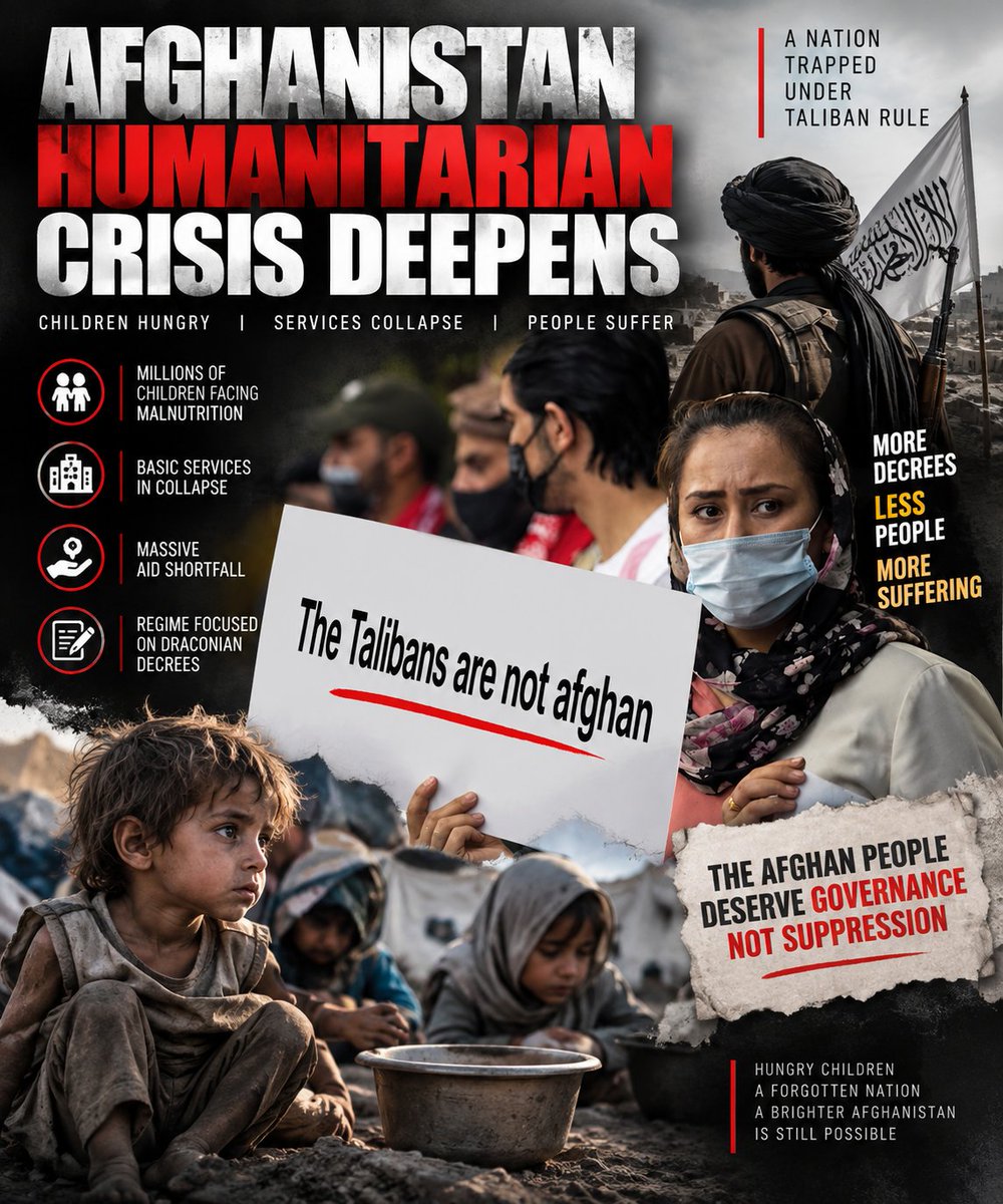 drammaranaqvi's tweet photo. Millions of children in #Afghanistan are facing acute malnutrition while basic services collapse under #Taliban rule. Instead of addressing the massive aid shortfall, the regime remains focused on draconian decrees. The #Afghan people deserve governance, not suppression. https://t.co/3atgLl6fQk