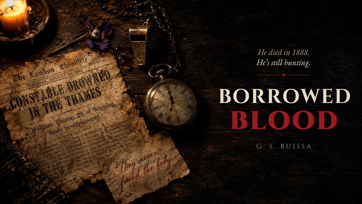 Gbuissa1977's tweet photo. The tabloid got one thing wrong.

His name wasn't Edmund Vale.

London, 1888. Constable William Thorne drowned in the Thames. Body never recovered.

He didn't drown. He stopped being human.

🩸 Borrowed Blood: https://t.co/BNPxAbusxy https://t.co/Dk68R7TO5t