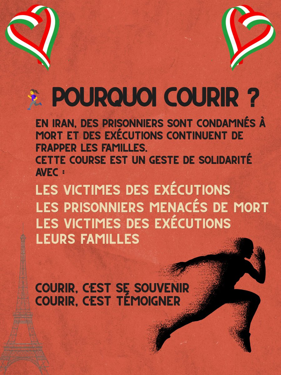 CSDHI's tweet photo. À l’occasion de la Journée mondiale contre la peine de mort, nous vous invitons à participer à une course symbolique à #Paris pour dire NON aux exécutions en #Iran 👇👇
🏃‍♀️🏃‍♂️ Samedi 10 octobre 2026
📍 Paris – Parc Montsouris
🕚 11h – 13h
📝 Inscription : https://t.co/uYGjAyzZ6j https://t.co/3GFQI8o9cW