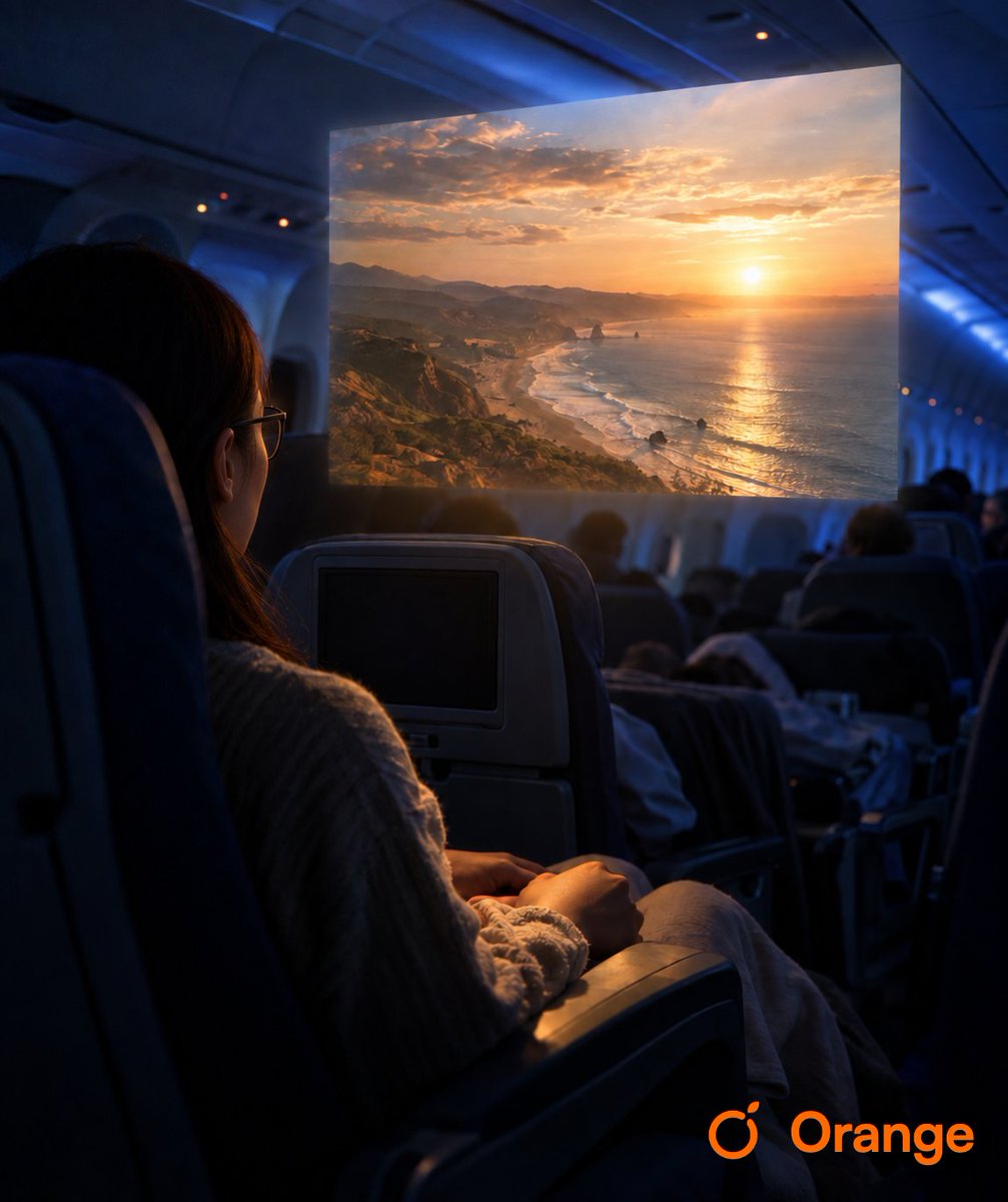 OrangeVisionCo's tweet photo. Your biggest home screen doesn't move, so your best entertainment stays stuck in one room.

What if you could take that experience anywhere you travel?

Smart glasses can put a 200-inch display in front of you on a plane seat.

The catch: typical smart glasses weigh around 3x heavier than ordinary glasses, which gets uncomfortable over a long flight.

Orange’s lightweight smart glasses target just 35 grams, the weight of normal glasses.

It’s powered by a new generation of patented Polarization Volume Hologram (PVH) optics built with ultra-thin films, rather than bulky micro-displays.

For the best visual cinematic experience, wherever you go.