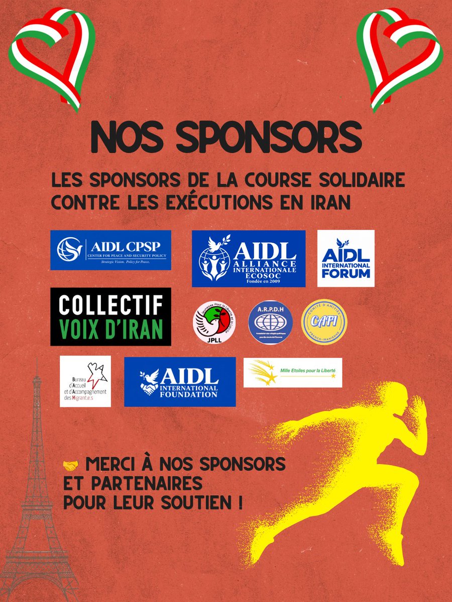 CSDHI's tweet photo. À l’occasion de la Journée mondiale contre la peine de mort, nous vous invitons à participer à une course symbolique à #Paris pour dire NON aux exécutions en #Iran 👇👇
🏃‍♀️🏃‍♂️ Samedi 10 octobre 2026
📍 Paris – Parc Montsouris
🕚 11h – 13h
📝 Inscription : https://t.co/uYGjAyzZ6j https://t.co/3GFQI8o9cW