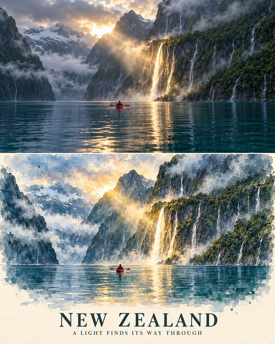 Milford Sound Rain Sunrise Poster