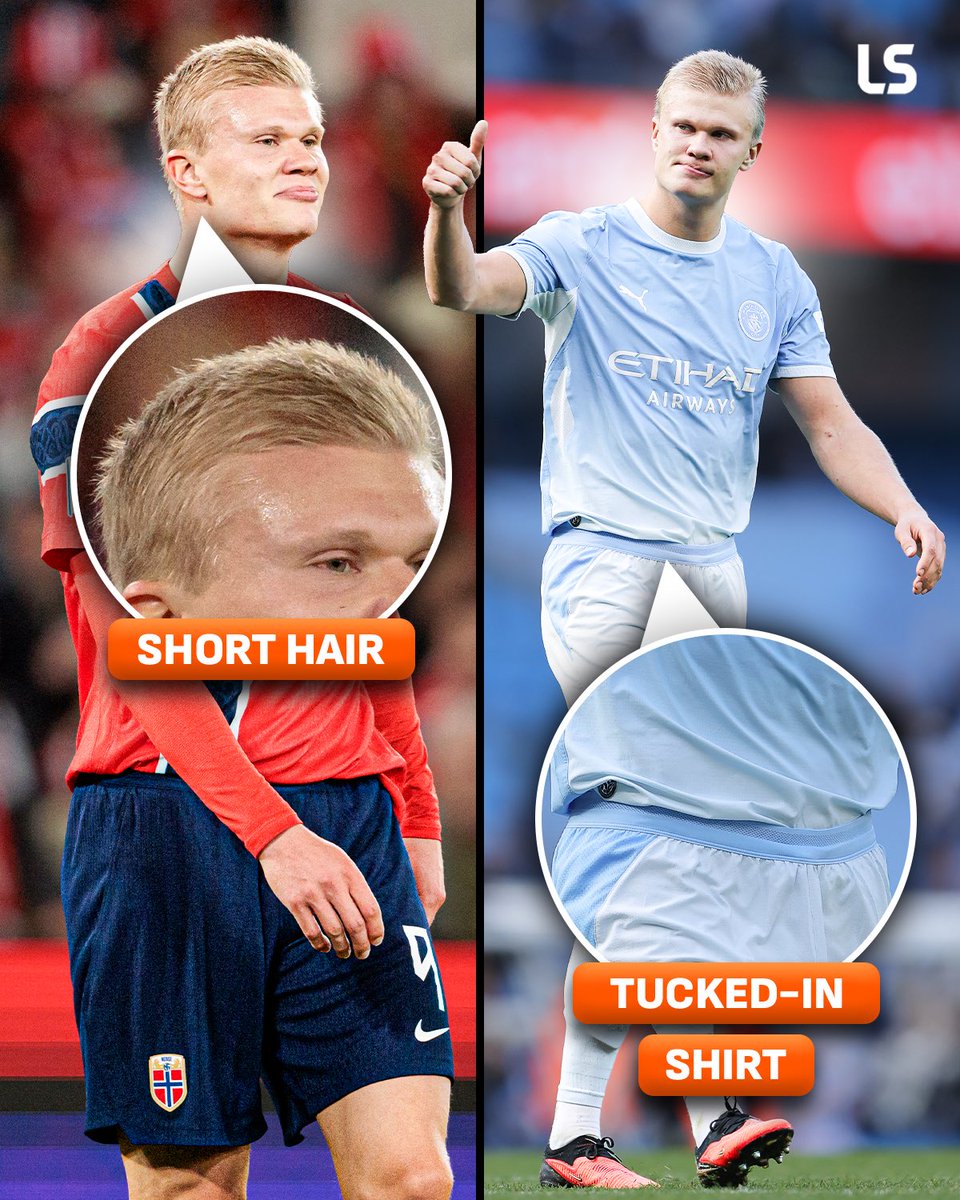 livescore's tweet photo. Erling Haaland has gone 𝙫𝙞𝙣𝙩𝙖𝙜𝙚 with his new aesthetic 😮‍💨🔙

Short hair. Tucked in shirt… The LiveScore notifications for his goals are going to be more frequent than ever 🤖 https://t.co/oQTXP76rA4