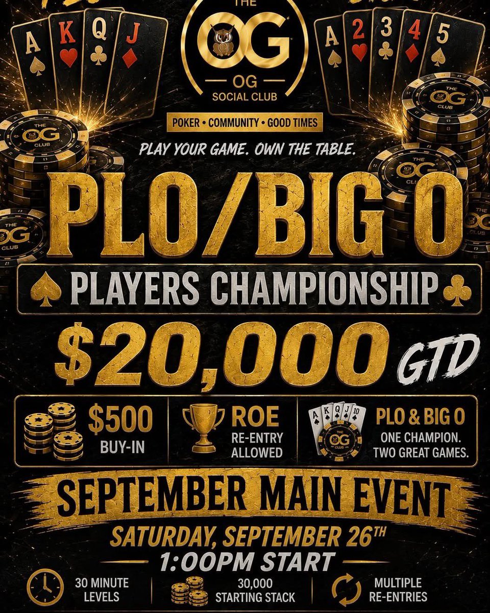 OGPokerClub's tweet photo. CHAMPIONSHIP STATUS: UNLOCKED! ๐ฅ๐
Justin Donato conquered the felt and took down the PLO / BIG O CHAMPIONSHIP! ๐ฐ
Big pots. Big decisions. BIG WIN. ๐ฅ
Congratulations, Justin! ๐
The championship trophy is headed home!
#OGClubHouse #PLO #BigO #Poker https://t.co/HegPYVHjUY