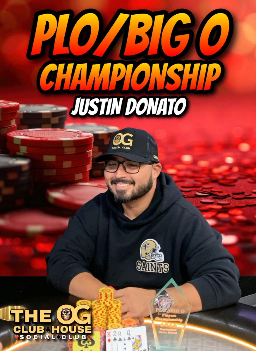 OGPokerClub's tweet photo. CHAMPIONSHIP STATUS: UNLOCKED! ๐ฅ๐
Justin Donato conquered the felt and took down the PLO / BIG O CHAMPIONSHIP! ๐ฐ
Big pots. Big decisions. BIG WIN. ๐ฅ
Congratulations, Justin! ๐
The championship trophy is headed home!
#OGClubHouse #PLO #BigO #Poker https://t.co/HegPYVHjUY