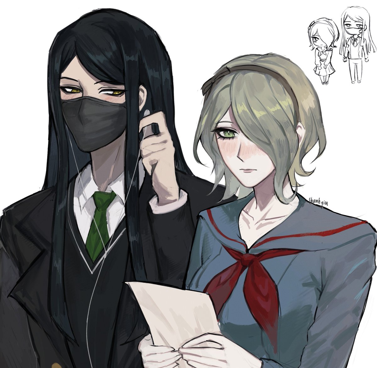 shanheen_'s tweet photo. kirukiyo again in their uniforms 
#danganronpa #kirumitojo #korekiyoshinguji https://t.co/1TopCFgOX4