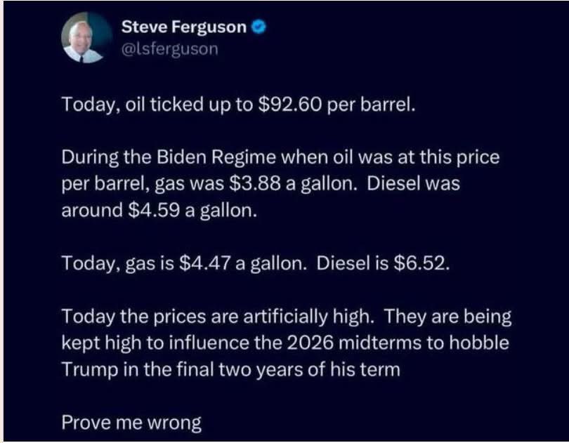 Sassafrass_84's tweet photo. Good Monday morning friends. This is the same conclusion that I also have come to. Intentionally keeping gas prices high so that republicans lose the midterms. It will be a repeat of the first term if democrats take back both. 

This is why we vote red, friends. 

Have a blessed day. :)