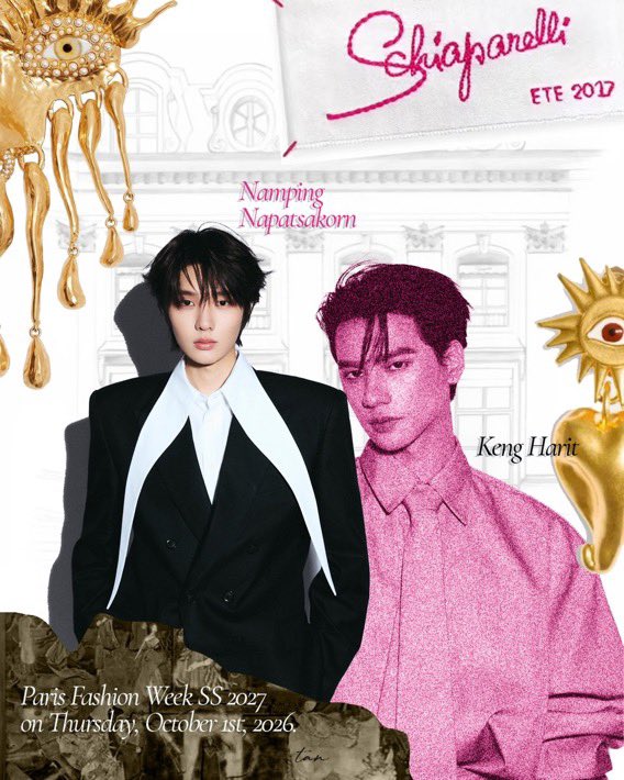 chanapiee's tweet photo. I absolutely can’t wait to see Keng Harit and Namping Napatsakorn bring Schiaparelli to life at Paris Fashion Week. ✨🤩

What excites me most is seeing how they’ll interpret the language of Schiaparelli in their own way.

 #KengNamping 
#nampingster #KengHarit  
#Schiaparelli #PFW 
@Schiaparelli