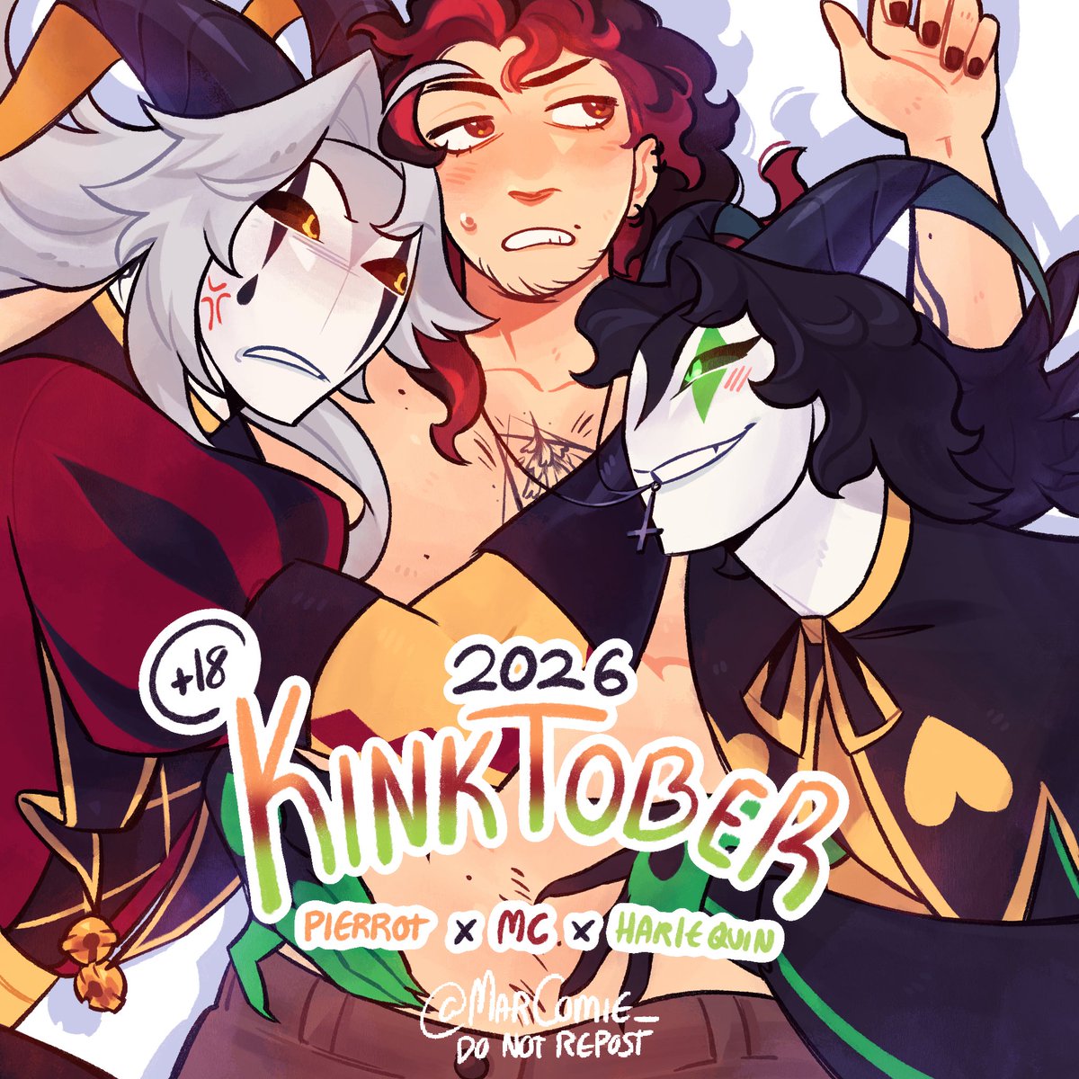 TheEvohNSFW's tweet photo. 2026 kinktober is just around the corner! This year, Pierrot, Harlequin and my MC will take the spotlight.💛❤️💚
The kinktober will be fully uncensored here! But I’ll be posting each drawing one day early in my Patreon! 👀
#TheFreakCircus #kinktober https://t.co/hhm4E9lU4f