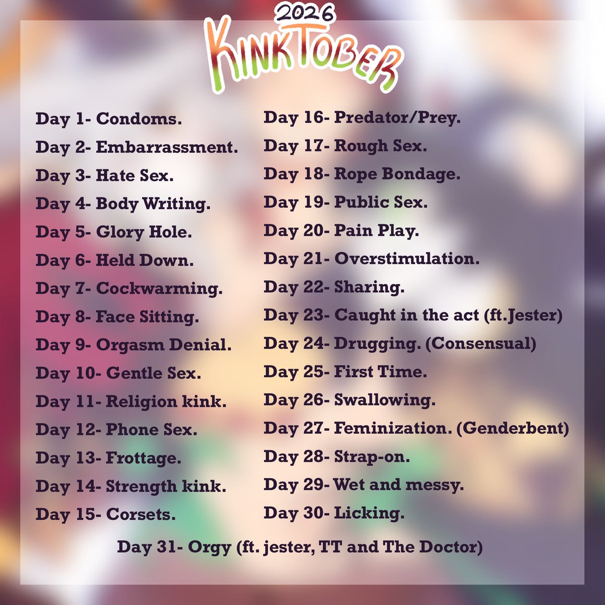 TheEvohNSFW's tweet photo. 2026 kinktober is just around the corner! This year, Pierrot, Harlequin and my MC will take the spotlight.💛❤️💚
The kinktober will be fully uncensored here! But I’ll be posting each drawing one day early in my Patreon! 👀
#TheFreakCircus #kinktober https://t.co/hhm4E9lU4f