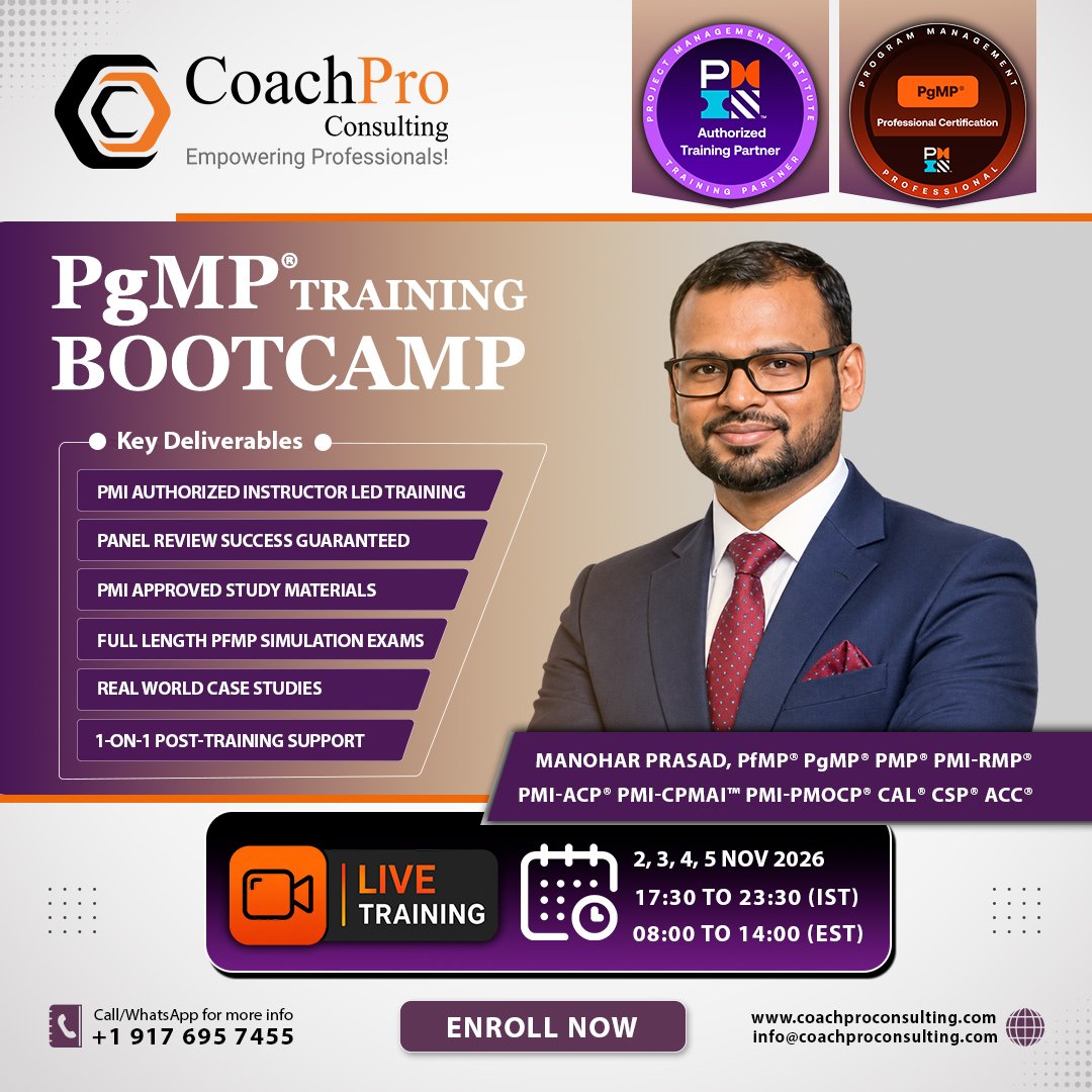 manoharprasadIN's tweet photo. Managing projects is not the same as managing programs.

If you're already handling multiple projects, stakeholders, teams, budgets and business outcomes, you may be ready for the next level of your career.

🌐 https://t.co/Vet1ZHvXKY
📧info@coachproconsulting.com

#PgMP #PMI https://t.co/kWoQR1oMw1