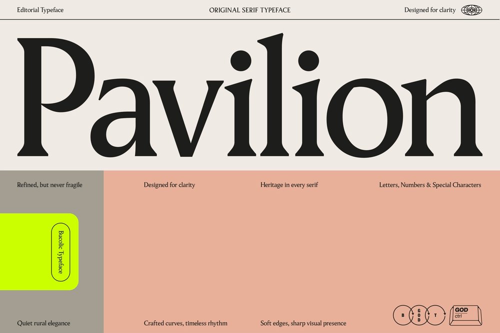 supply_family's tweet photo. Pavilion by God Control. A calm serif that works for long reads and big headlines alike. https://t.co/wkFqXnxwQf