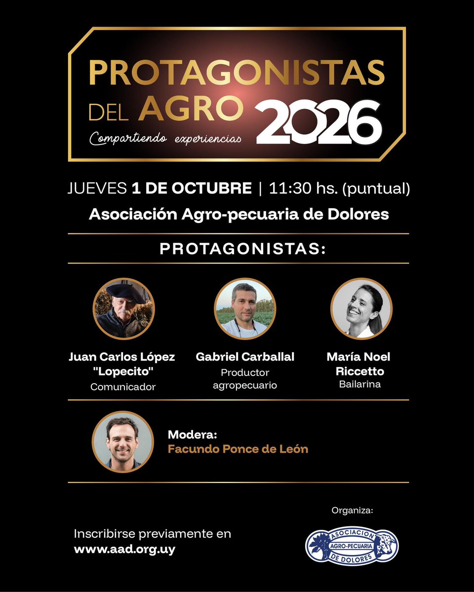 aad_dolores's tweet photo. Los esperamos este jueves 1° de octubre en otra edición de 𝙋𝙧𝙤𝙩𝙖𝙜𝙤𝙣𝙞𝙨𝙩𝙖𝙨 𝙙𝙚𝙡 𝘼𝙜𝙧𝙤👇

⏰ 11:30 hs (puntual)
📍Sede AAD

✏️Inscribirse previamente en: https://t.co/pCX8z0pTjq https://t.co/kXutp17xB6