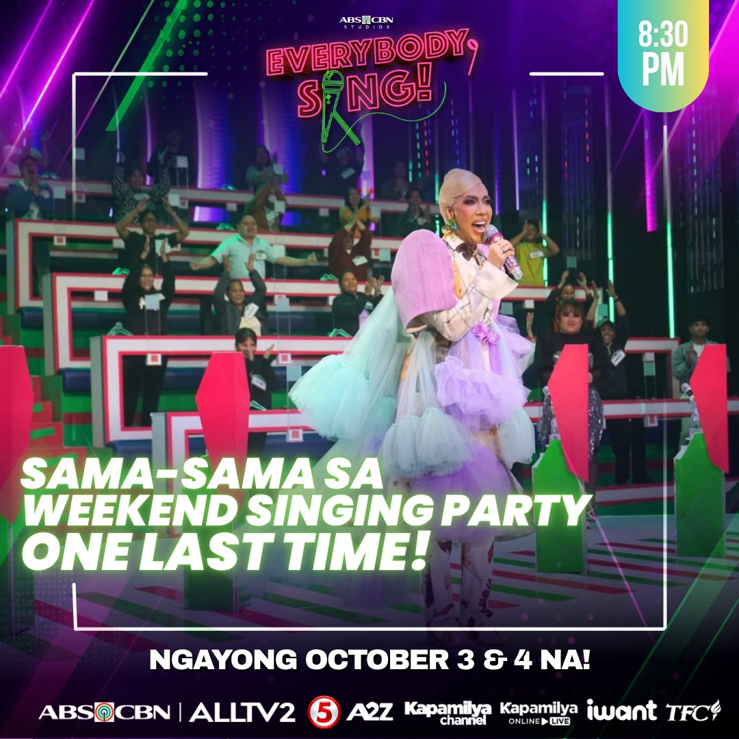 everybodysingph's tweet photo. Huwag palampasin ang finale singing party! Kita-kits, Songbayanan! 🎶

#EverybodySingBaseco
📅Saturday &amp; Sunday | 8:30pm
📺ALLTV2, TV5, A2Z, Kapamilya Channel, Kapamilya Online Live, iWant, and TFC https://t.co/H0SEb692F1