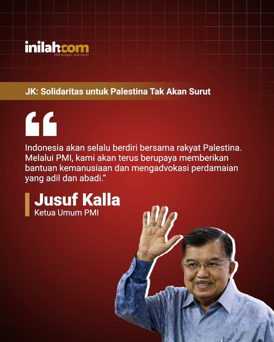 inilahdotcom's tweet photo. Ketua PMI Jusuf Kalla menerima kunjungan Grand Imam Masjid Al-Aqsa Mahmoud Sudqi Al-Habbash dan Dubes Palestina untuk Indonesia Abdulfattah A.K. Al-Sattari di Jakarta.

Pertemuan ini menjadi momentum untuk menegaskan kembali komitmen bantuan kemanusiaan Indonesia bagi masyarakat Palestina melalui PMI, sekaligus mendorong perdamaian yang adil dan berkelanjutan.

https://t.co/CwHYB9KiTb